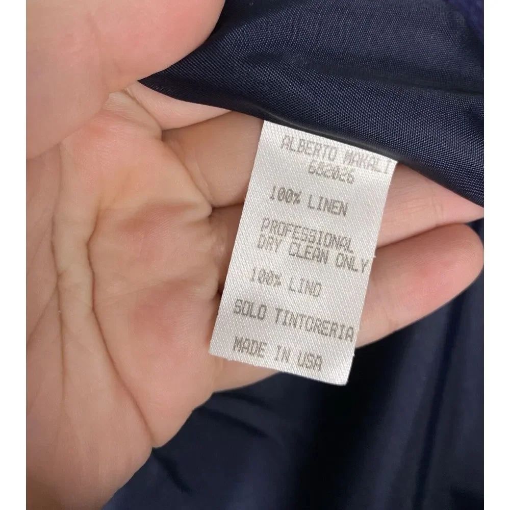 Alberto Makali Women's Linen 3/4 Sleeve Open Blazer Jacket Navy Blue Black Large
